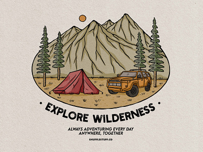 camp fire moutain badge vintage hand drawn design illustration