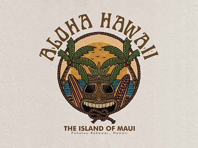aloha hawaii badge vintage hand drawn design illustration
