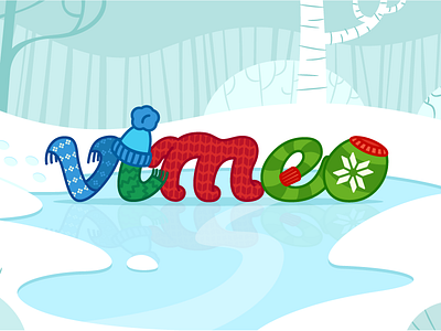 Vimeo Winter Wonderland logo mittens pond scarf snow trees vector vimeo winter