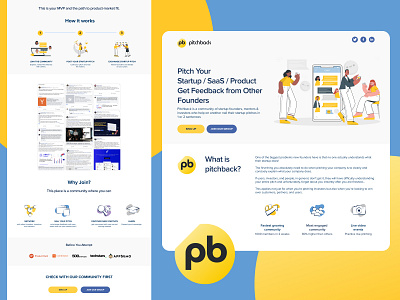 Pitchback facebook group illustraion landing page sketch startup uidesign webdesign