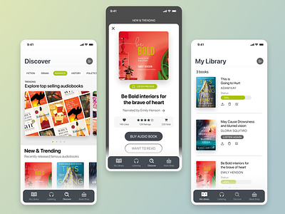 AudioBook app design audio audiobook bookshelf bookshop illustration marketplace mobile app mobile design ui design uiux