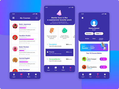 Mentor Guru badges design education illustration language leaderboard learning mobile mobile app uidesign uiux