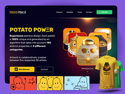 Potato Power NFT 3d blockchain common nft graphic design illustration landing page mobile app nft nft collection nft platform rare nft uidesign uiux webdesign