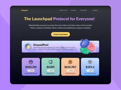 Dax pad Landing page blockchain crypto cryptocurrency dapp daxpad defi ethereum gasfee illustration lanchpad launchpad nft nft website polygon token uiux wallet