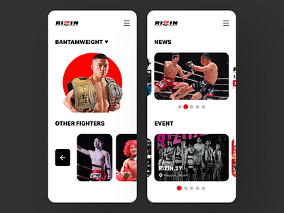 RIZIN fighting federation app design