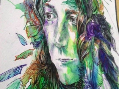 robert plant abstract ink realism traditional art watercolor