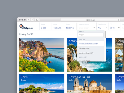 Vakay.co.uk app holiday interface ui ux vacation web