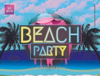 Party flyer beach blue palmtree party party flyer sand sky summer