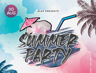 party flyer blue design pink summer summer flyer summerparty watercolor