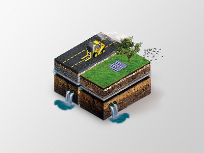 Geotextile 3d building geotextile infographic isometric lawn manipulation road