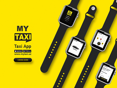 MyTaxi iWatch app branding design iwatch ui ux watch wireframe yellow