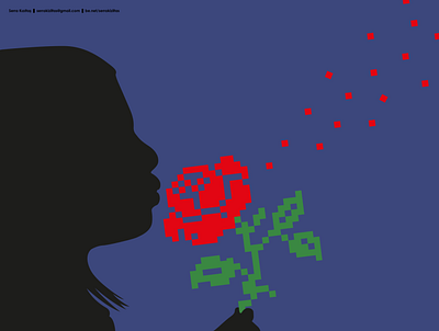 Freedom dandelion flat girl illustration minimal pixel rose vector art
