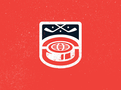 Hockey Crest Concept badge brand branding crest crest logo globe hockey illustration league logo puck red white blue shield sport sports vector world