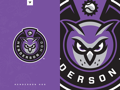Henderson Hoo Social badge baseball brand branding design icon illustration logo milb owl purple sport sports vector