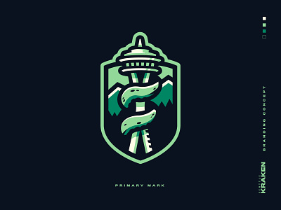 Seattle Kraken Branding badge brand branding design emerald green hockey hockey logo icon illustration kraken logo nhl octopus pnw seattle sport sports vector washington