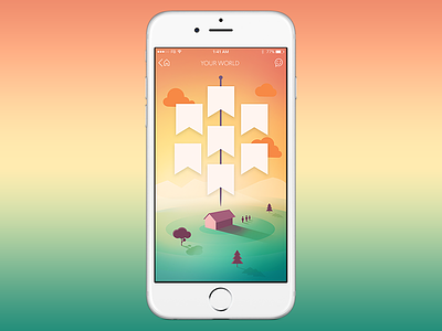 World Building app art clouds concept flags grass house iphone sky sun trees ui