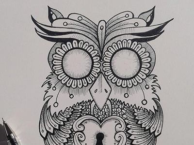 the owl// artwork artwork drawing ink lines