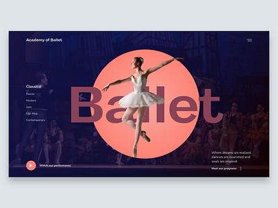Academy of Ballet ballet design first shot landing page ui user interface design web
