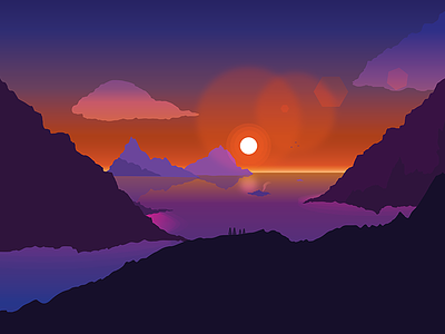 Illustration Tryptic (1) illustration islands purple sunset tryptic
