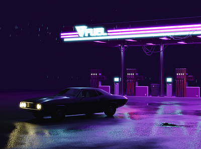 Blender 3D - Fuel Station 3d 3d animation 3d art 3d artist 3dsmax blender design game art game design illustration photoshop synthwave