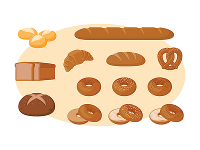 Bread icons bagel bread croissant icons loaf pretzel roll vector wheat