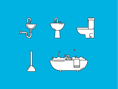 Plumbing Icons bathroom cute fun graphic design icon iconography illustration illustrator line art line icon plumbing vector