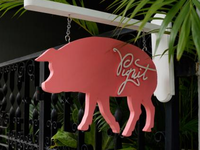 Pigwit Logo, Live in Bangkok bangkok logo pig restaurant script sudestada