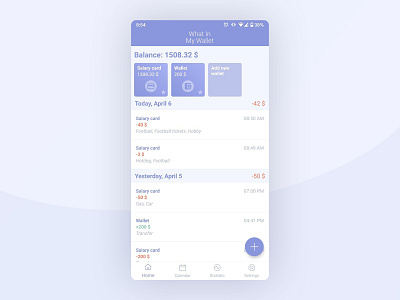 Finances app android app dashboad design finance light list mobile mobile ui money navigation bar purple ux wallet