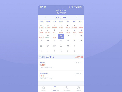 Finances app Calendar tab by Dmytro Palamarchuk on Dribbble