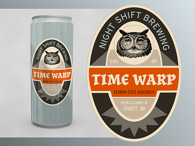 Time Warp - Night Shift Brewing Label beer beer branding blackletter branding can can design german illustration interstate jaf herb label logo owl packaging packaging design typography vintage
