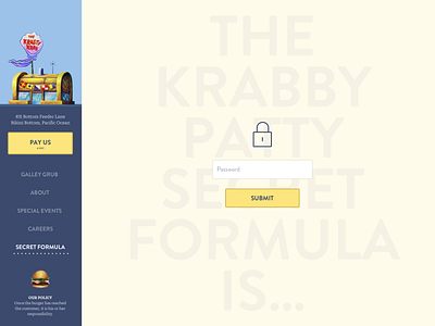 Krusty Krab password protected restaurant spongebob web