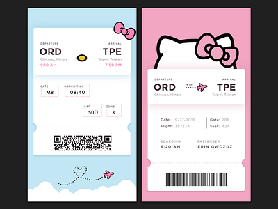 Hello Kitty Boarding Pass Variants boarding pass cute daily ui hello kitty mobile mobile ui