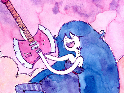 Marceline adventure time cartoon guitar marceline vampire watercolor