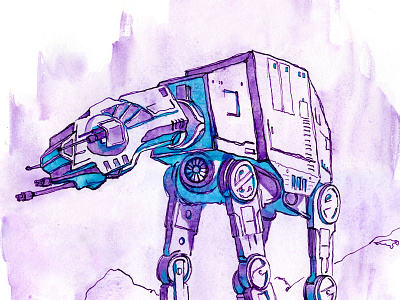AT-AT at at azul fantasy illustration ink mechanical painting robot star wars violet walker watercolor