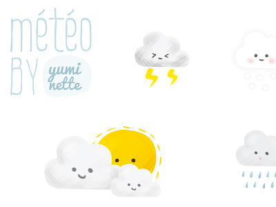 Weather icons cloud cute icons kawai meteo pictograms rain snow storm sun weather