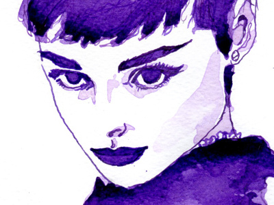 Audrey Hepburn actress audrey hepburn ink painting portrait purple violet watercolor