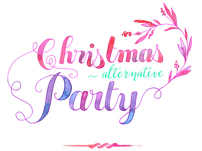 Christmas party invitation card christmas handwritten lace typography watercolor