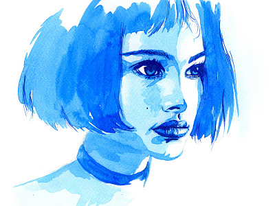 Mathilda blue ink leon mathilda natalie portman portrait watercolor