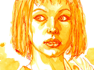 Leeloo fifth element ink leeloo milla jovovich multipass orange painting portrait watercolor