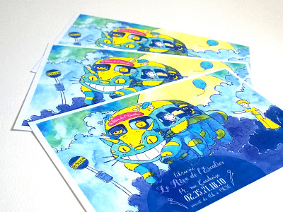 Flyer Reve blue bus stop catbus flyer lego miyazaki painting petit prince shaun totoro watercolor yellow