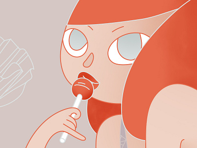 The girl with the lollipop girl grey lollipop orange pastel poppy redhead soft colors vector