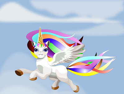 unicorn flying among the clouds design illustration logo vector