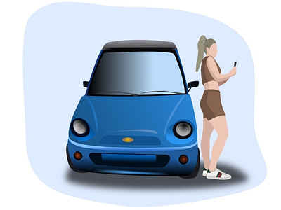 modern girl with smartphone near the car design dribbbleweeklywarmup illustration vector