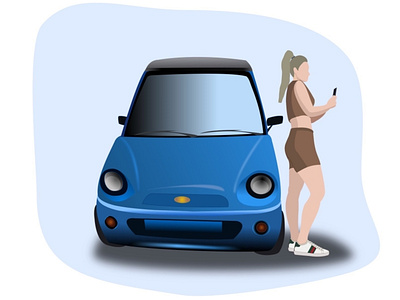 modern girl with smartphone near the car