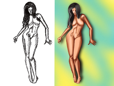 illustration of a naked girl, work creation stage