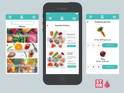 Stor mobile UI - Browsing grocery grocery delivery mobile package delivery produce stor ui ux