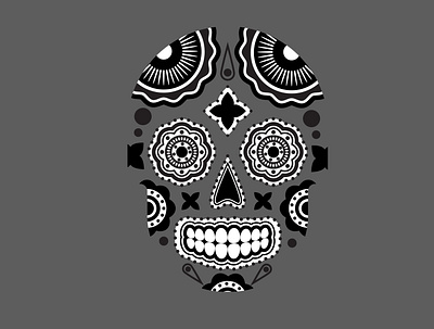 Gray Skull Illustration adobe illustrator aesthetic blackandwhite calavera composition design flat flat illustration flowers form forms illustration pattern skull vector vector illustration