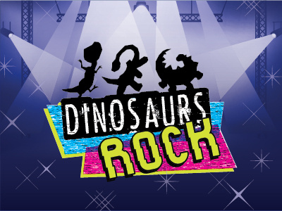Dinosaurs Rock dancing dinosaurs exhibit fun logo museum music rock vector
