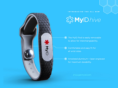 MyID Hive band bracelet medical id product shot