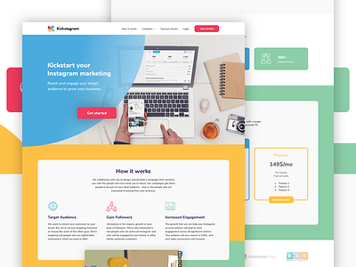 Kickstagram homepage landing marketing pricing saas social media website design